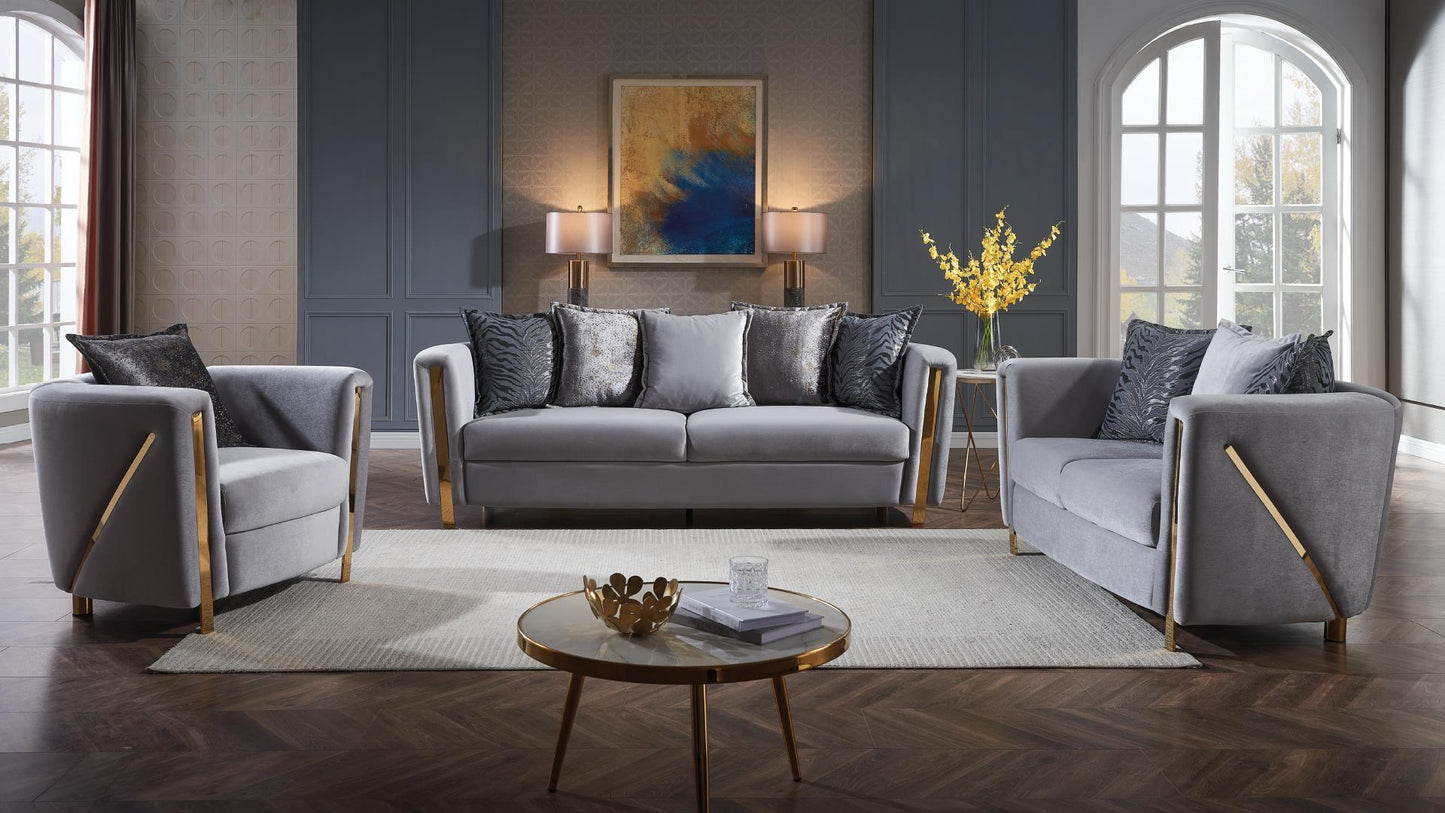 Chanelle luxury sofa and loveseat in gray