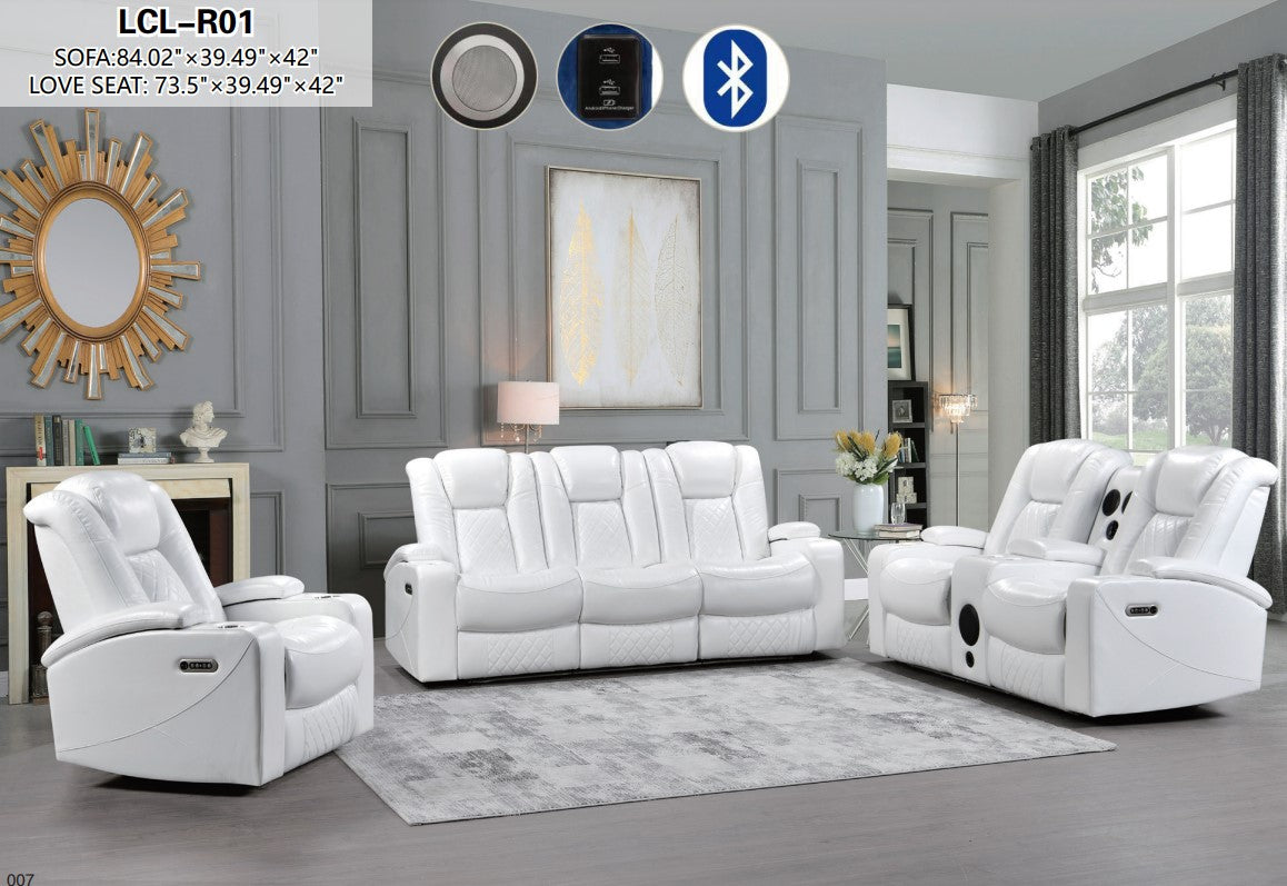 Reclining Living Room set with Bluetooth technology White