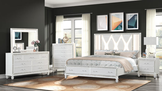 Cristal Bedroom Set White with bed frame and storage, elegant and modern.