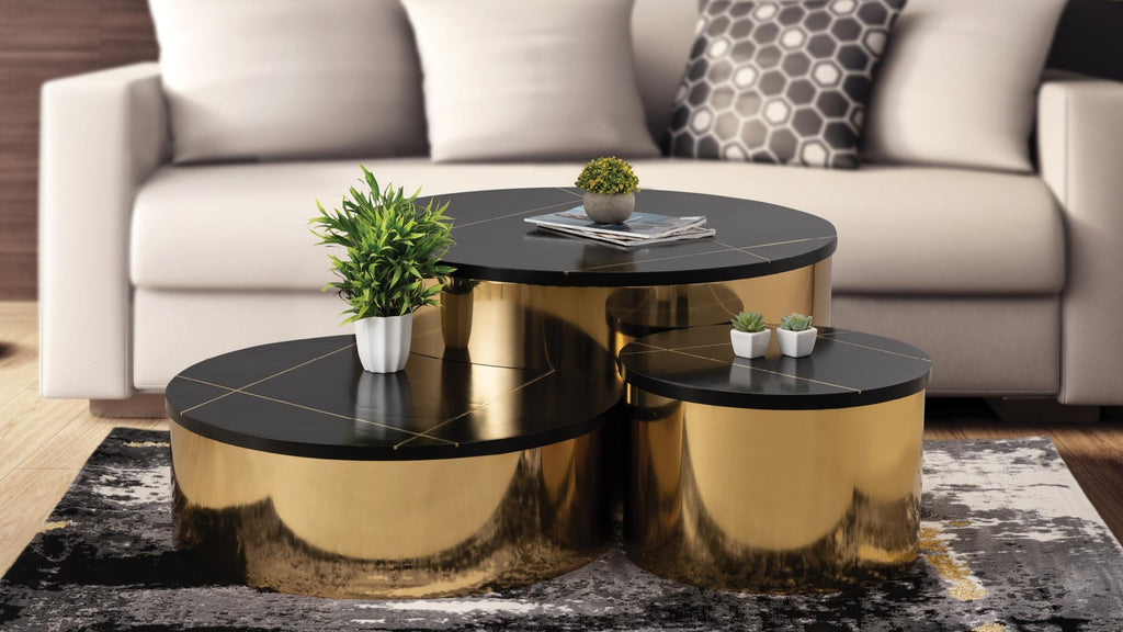 Gold and Black Coffee Table with modern metallic finish.