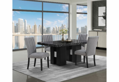 D03DT Dining Table with D8685DC Chairs, luxury dining set.
Close-up of D8685DC Chair with ergonomic comfort.
Side view of D03DT Dining Table, contemporary and elegant.